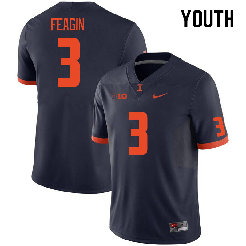 Youth #3 Kaden Feagin Illinois Fighting Illini College Football Jerseys Stitched Sale-Navy